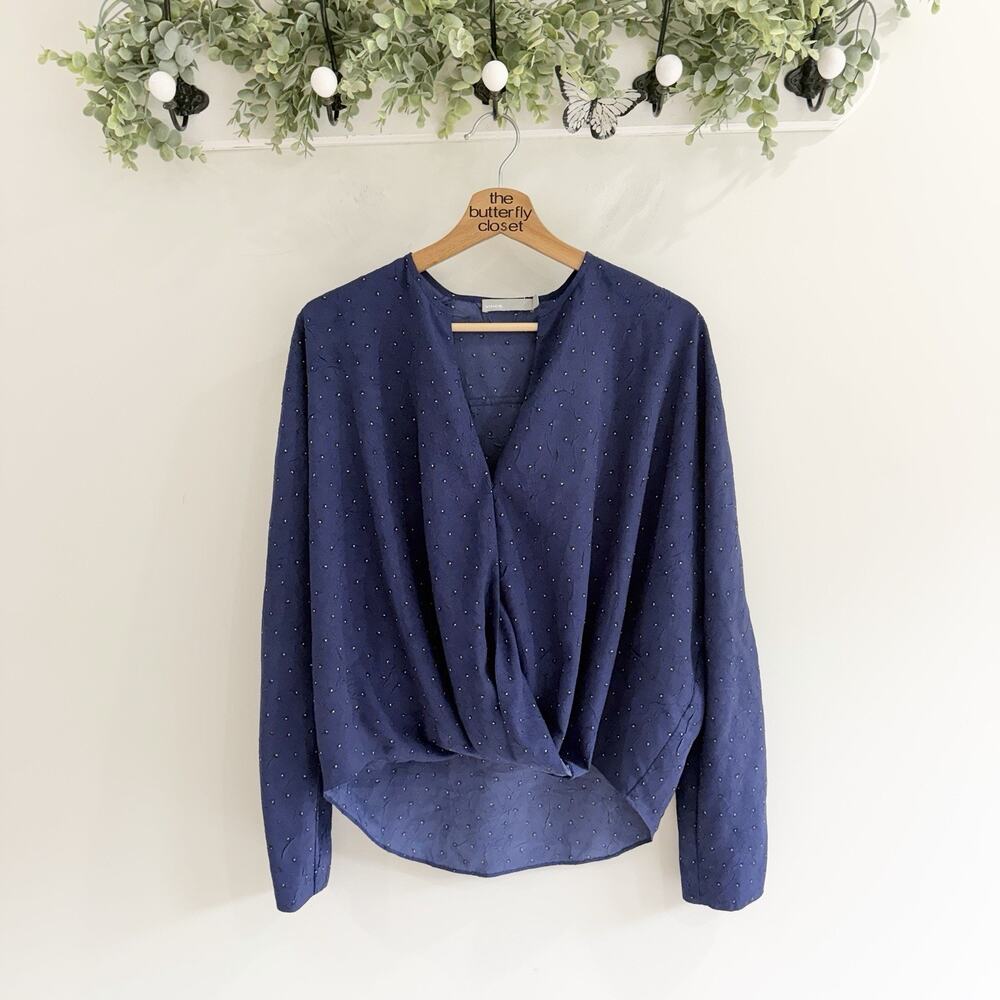Vince Navy Textured Faux Wrap Blouse Small luxury designer hh5747